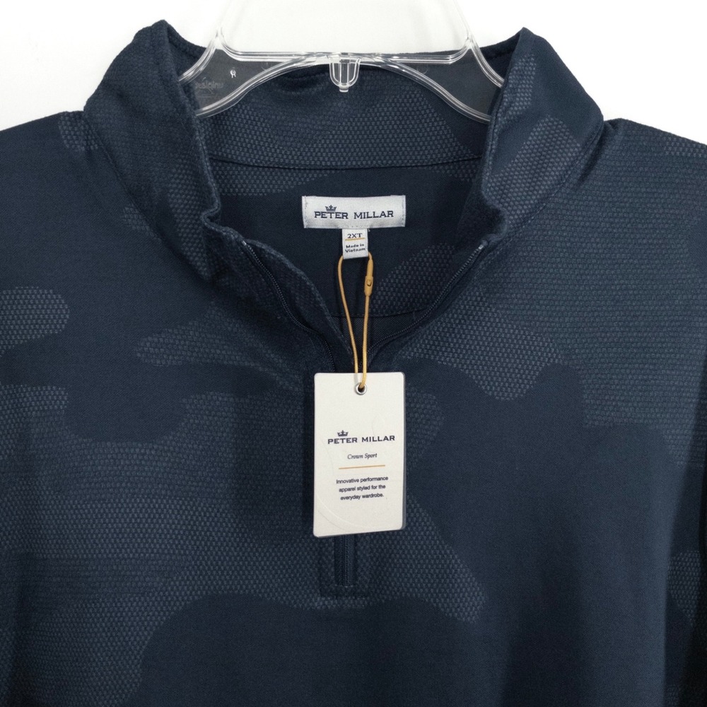 NEW Peter Millar‎ Crown Sport Men's 2XT Navy Camo Quarter Zip Pullover Golf Tall